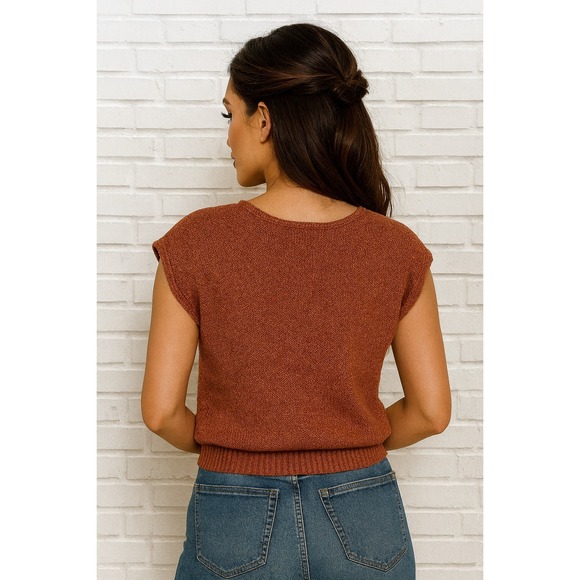 Jessica Simpson Rust Orange Knit Top Women's Sleeve Cropped Sweater Pullover XS - Picture 2 of 10